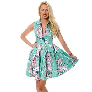 Voodoo Vixen Mint Floral Rockabilly 50s Dress